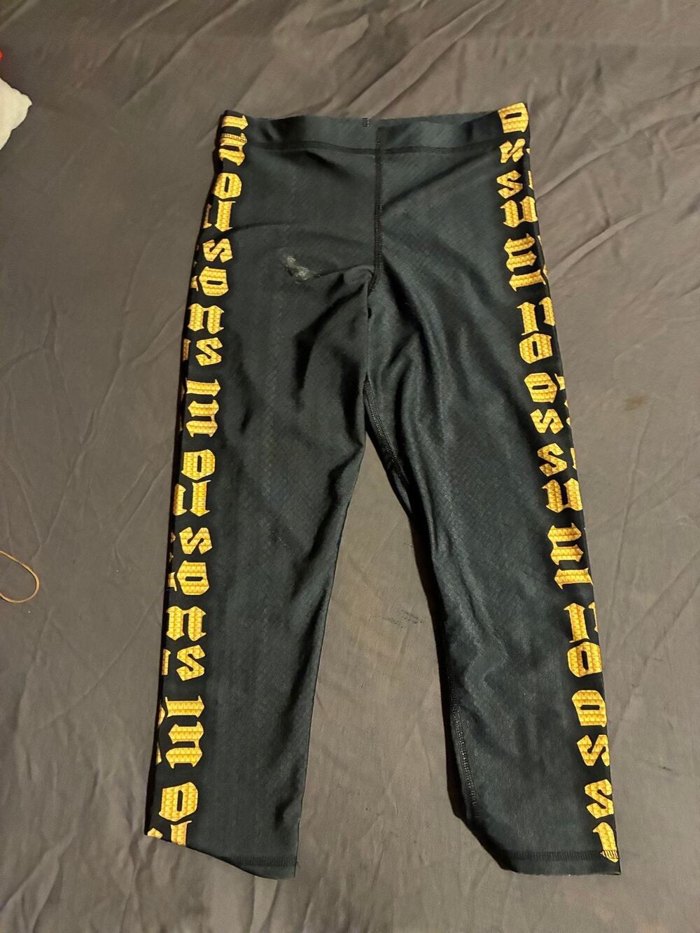 Zara Terez Leggings Womens M SoulCycle Black Gold Side Print High Waist Capri